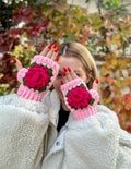 Crochet Winter Gloves, Handmade Gloves, Red Rose Gloves, Floral Gloves, Warm Winter Gloves, Colorful Gloves Christmas Gift