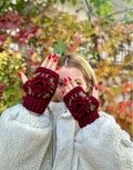 Crochet Winter Gloves, Handmade Gloves, Red Rose Gloves, Floral Gloves, Warm Winter Gloves, Colorful Gloves Christmas Gift