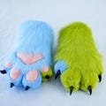 Furry Paws with Green&Blue Fur Pink pad Black Claws | Fluffy Fursuit Partial Costume | Costume Gloves for Cosplay and Themed Events