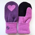 Medium Size Purple Cashmere Mittens with Hearts and Purple Suede Driving Mittens
