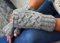 Cable Knit Hand Fingerless, winter gloves with Fleece Lining, Comfy and Warm. Fleece lined Gauntlets.