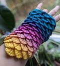 Colourful cotton crochet dragon scale gloves