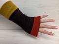 Autumnal Cashmere Wristwarmer-Brown, Orange and Mustard. Upcycled.