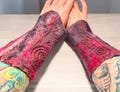 Arm warmers / cuffs made of merino silk, hand-felted & embroidered - wrist warmers to feel good in the colors of nature