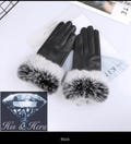 New Arrival  Stunning  Women's Real Sheepskin Leather Gloves With Soft Rabbit Fur Cuffs  Warm gloves  With fleece lining inside ! A* Product