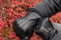 Men's WINTER Gloves - BLACK - wool lined - hairsheep leather