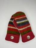Upcycled Sweater Mittens Wool Mittens made from recycled sweaters Green Orange White Stripped felted sweater mittens