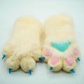 Cream Furry Hand Paws 4-Finger Gloves | Fluffy Fursuit Partial Costume Accessories Furry Gloves for Cosplay Convention and Themed Events