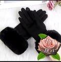 Woman?s  Faux Rabit Fur Suede  warm  Touch Screen  Gloves for  Winter Plush Thick Embroidery Full Finger Mitten High quality A* 1 size