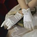Short Ivory Satin Gloves with Pearl Accent for Debutante, Bridgerton Ball, Formal Events and Weddings AC1012
