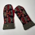 Upcycled Sweater Mittens Wool Mittens made from recycled sweaters embroidered floral felted sweater mittens black, green, red
