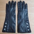 Portolano Womens Patten Leather Mid-Length Gloves Black Faux Gem Size 7.5