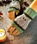 CUSTOM MADE Hand Knit Owl Fingerless Mittens Mitt - Gift for Her - Half Gloves - Adult Fingerless Gloves with a Cuff - Fingerless Mitts