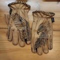 Custom Motorcycle  Tattood gloves  with illustrations of western, cowboys and native americans. Personalized leather gloves for bikers