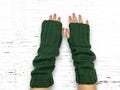 Hand Knit Alpaca Wool Fingerless Long Fleece Lined Gloves Green Texting Hand Warmers Ladies Women Winter Christmas Birthday Gift